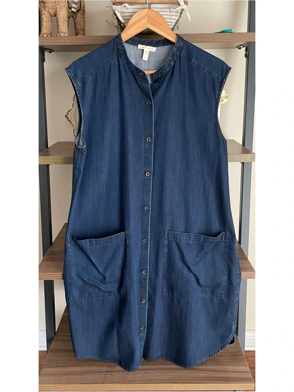 Eileen Fisher Sleeveless Button-Front Denim Tunic Dress, Size Medium - Picture 1 of 12